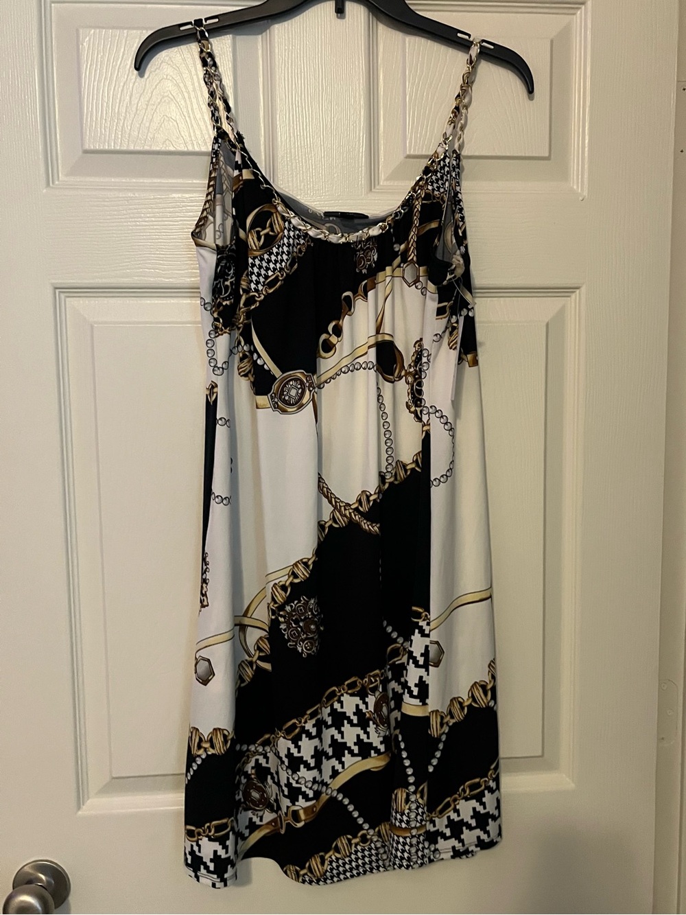 MSK Black, White & Gold Chain Print Slip Dress